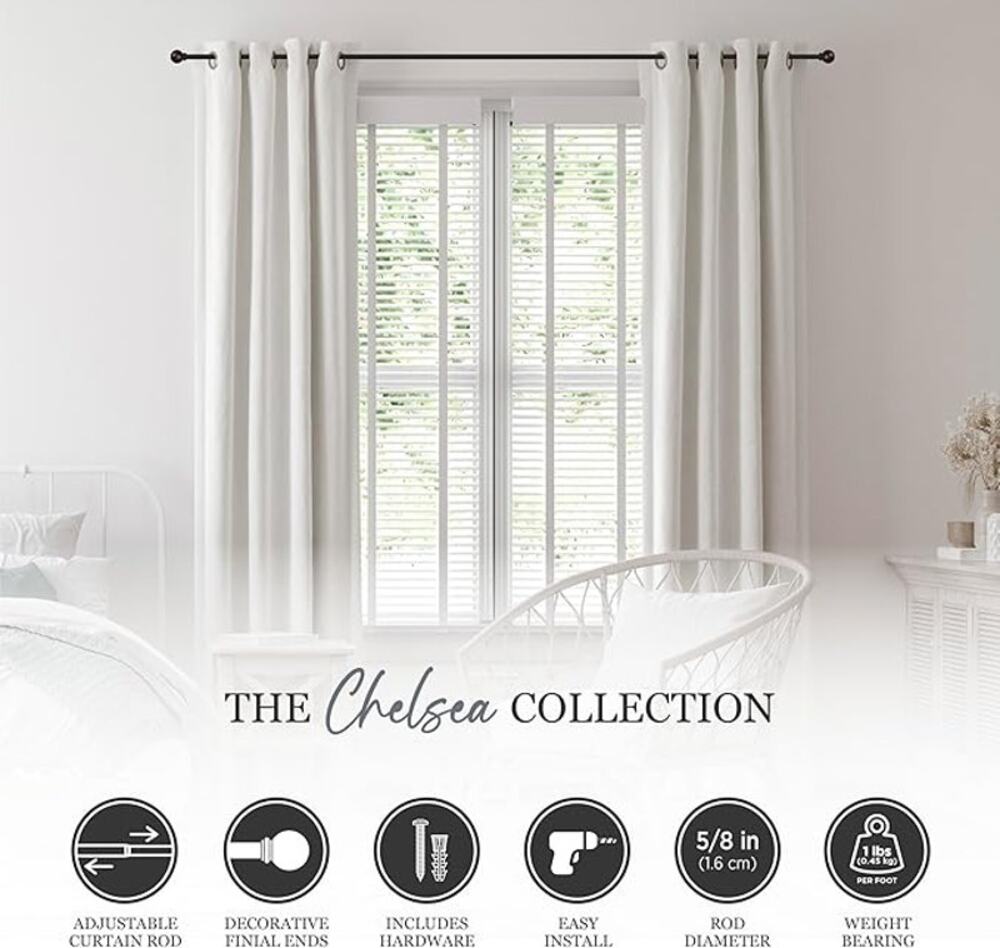 Kenney Chelsea 5/8" Adjustable Curtain Rod 28 to 48 in Weathered Brown